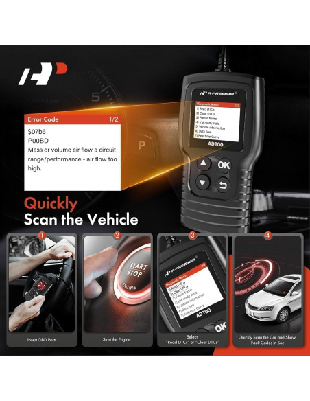 Escáner OBD2 A-Premium AD100 Herramienta de Diagnóstico Coche Escáner OBD2 A-Premium AD100 Herramienta de Diagnóstico Coche