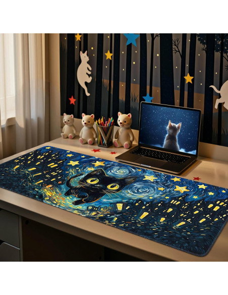 Alfombrilla de Escritorio iCasso XL Gato Negro 90x40 cm Antideslizante Alfombrilla de Escritorio iCasso XL Gato Negro 90x40 cm Antideslizante