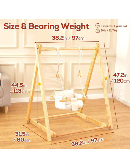Columpio de Madera FUNLIO para Niños 6-36 Meses Plegable Columpio de Madera FUNLIO para Niños 6-36 Meses Plegable