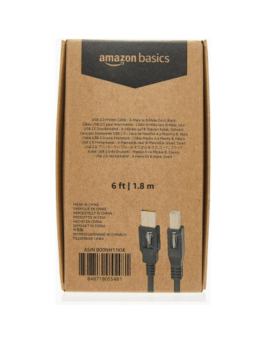 Cable USB 2.0 A-Macho a B-Macho Amazon Basics 1.8m Negro