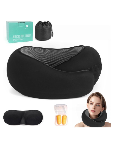 Almohada de Viaje Ergonomica Mlchdykcp Negra Espuma Viscoelástica Almohada de Viaje Ergonomica Mlchdykcp Negra Espuma Viscoelástica