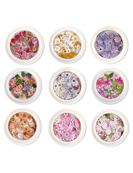 9 Cajas 450 Piezas Paillettes Flores Decoración de Uñas MiaoWu 9 Cajas 450 Piezas Paillettes Flores Decoración de Uñas MiaoWu