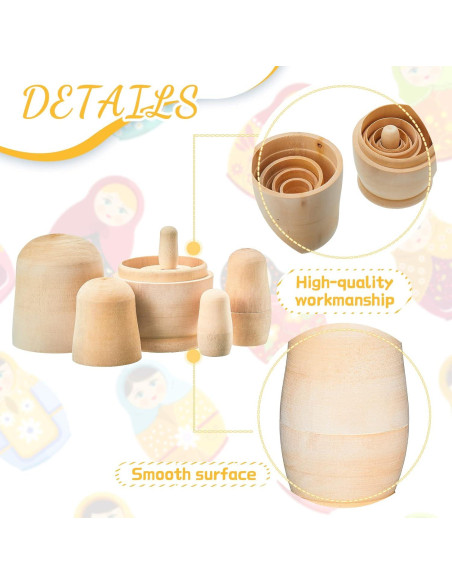 2 Juegos de Muñecas Rusas de Madera Sin Pintar 11.4 cm 2 Juegos de Muñecas Rusas de Madera Sin Pintar 11.4 cm