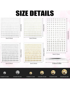 840 Gemas Faciales Autoadhesivas XIHIRCD 3-6mm Doradas y Plateadas 2