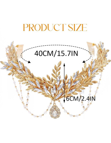 Tiara de hojas de oro Unicra UFG019g para novias