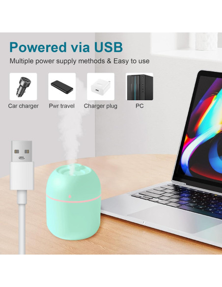 Humidificador Portátil KOSGHO 220ml USB Verde, Silencioso Humidificador Portátil KOSGHO 220ml USB Verde, Silencioso
