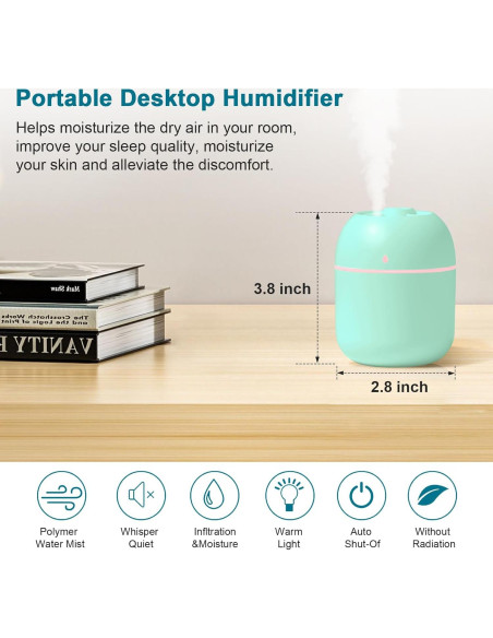 Humidificador Portátil KOSGHO 220ml USB Verde, Silencioso Humidificador Portátil KOSGHO 220ml USB Verde, Silencioso