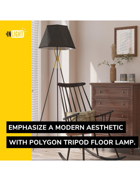 Lámpara de Pie Moderna Inlight 1 Luz 1.65m Negro/Dorado Lámpara de Pie Moderna Inlight 1 Luz 1.65m Negro/Dorado