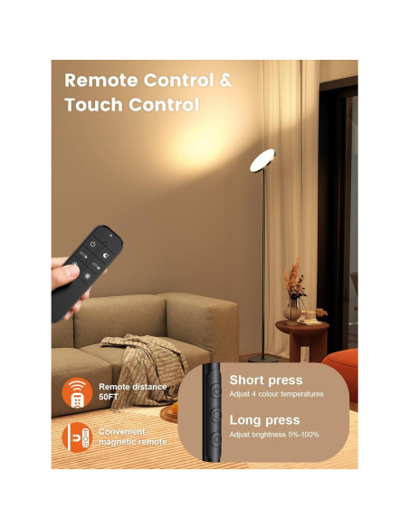 Lámpara de Pie OHLUX 36W LED Regulable con Control Remoto - Negro Lámpara de Pie OHLUX 36W LED Regulable con Control Remoto - Negro