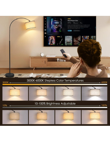 Lámpara de Pie Arco Regulable Qingmiao con Control Remoto