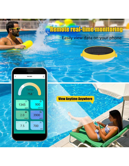 Monitor de Piscina Inteligente Yewhick 7 en 1, Cloro, pH, Salinidad Monitor de Piscina Inteligente Yewhick 7 en 1, Cloro, pH, Salinidad