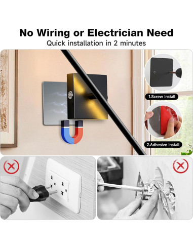 Juego de 2 Apliques de Pared LED Recargables TPSHPTS Negro