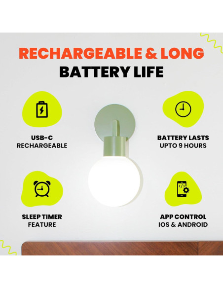Aplique de Pared LED Poplight Verde Salvia Recargable y Regulable Aplique de Pared LED Poplight Verde Salvia Recargable y Regulable