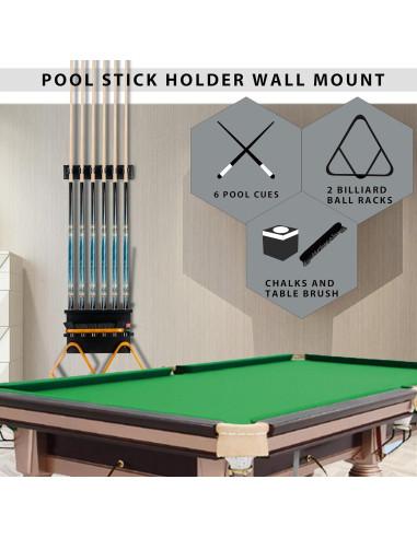 Soporte de Palos de Pool Billmart para 6 Palos Montaje en Pared