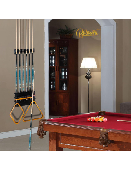 Soporte de Palos de Pool Billmart para 6 Palos Montaje en Pared Soporte de Palos de Pool Billmart para 6 Palos Montaje en Pared