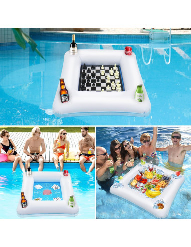 Mesa de Juego Flotante Mostop para Piscina con Ajedrez y Cartas