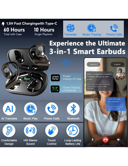 Auriculares de Traducción AI OWS 4-en-1 10h Batería 144 Idiomas Auriculares de Traducción AI OWS 4-en-1 10h Batería 144 Idiomas