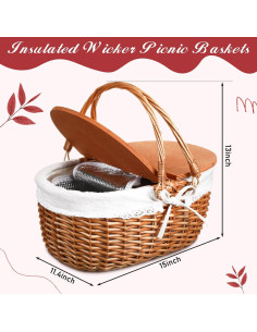 Cesta de Picnic Aislada de Mimbre DoubleFill 38x29x33cm Blanca 2