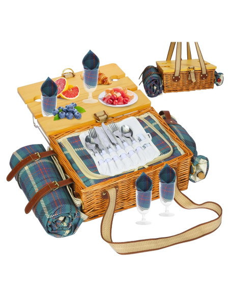 Cesta de Picnic HYBDAMAI para 4 Personas con Mesa Plegable Cesta de Picnic HYBDAMAI para 4 Personas con Mesa Plegable