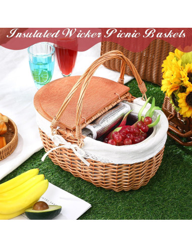 Cesta de Picnic Aislada de Mimbre DoubleFill 38x29x33cm Blanca