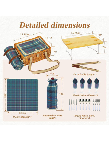 Cesta de Picnic HYBDAMAI para 4 Personas con Mesa Plegable