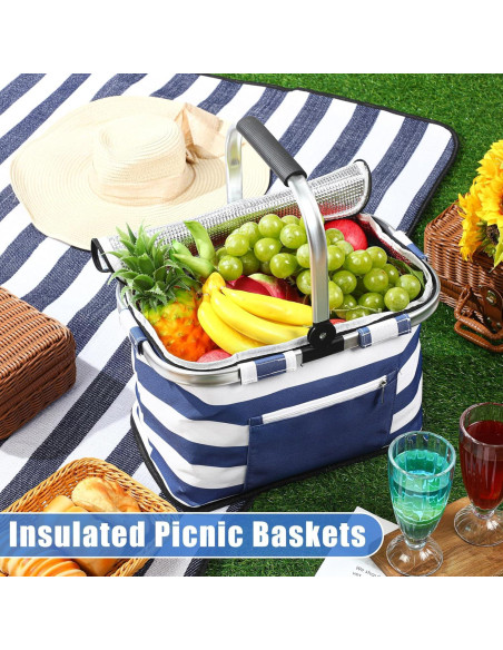 Canasta de Picnic Aislada 35L Teenyyou Rayas Azules Plegable Canasta de Picnic Aislada 35L Teenyyou Rayas Azules Plegable
