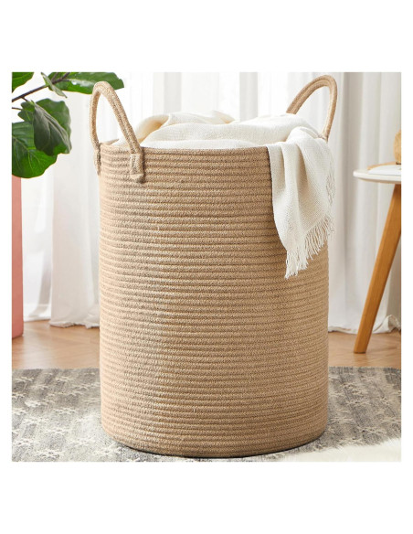 Cesta de lavandería extra grande MOJOSCEND 80L yute redonda Cesta de lavandería extra grande MOJOSCEND 80L yute redonda