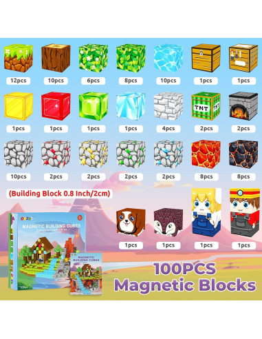 Bloques Magnéticos de Construcción ORZbb 100 Piezas 2x2 cm