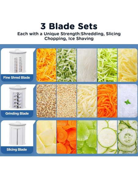Rallador Eléctrico Aobosi 3 en 1 para Verduras y Queso Rallador Eléctrico Aobosi 3 en 1 para Verduras y Queso