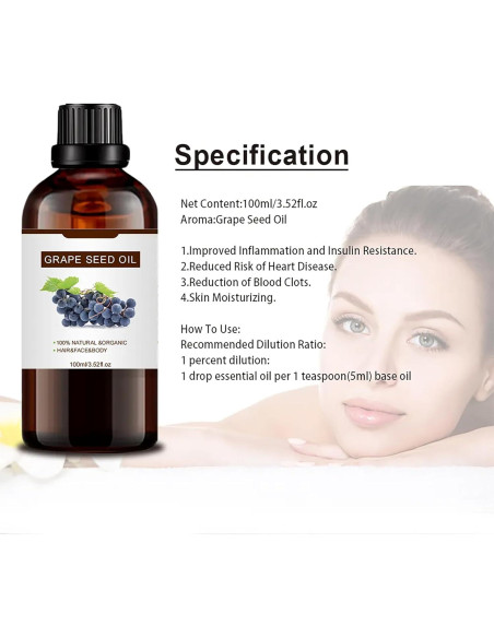 Aceite Esencial de Semilla de Uva 100% Puro 191g - Hidratante Cabello y Piel Aceite Esencial de Semilla de Uva 100% Puro 191g - Hidratante Cabello y Piel