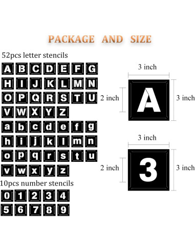 Plantillas de Letras y Números Eage 62 Pcs Reutilizables