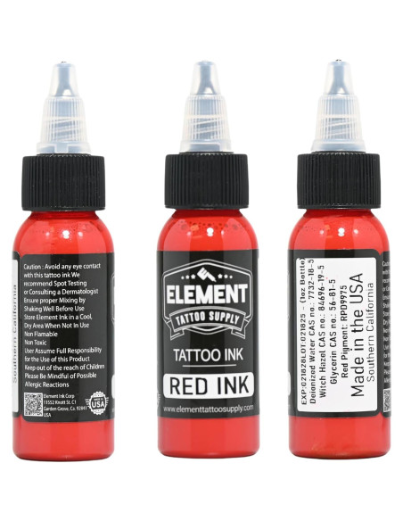 Tinta Roja para Tatuajes Element Tattoo Supply 29.57 ml Profesional Tinta Roja para Tatuajes Element Tattoo Supply 29.57 ml Profesional
