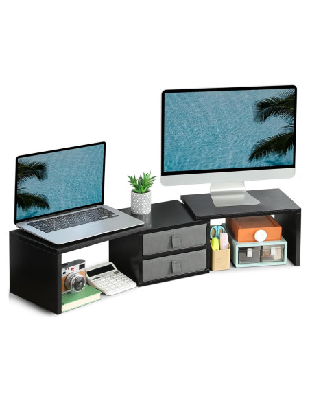 Soporte Doble Monitor TEAMIX Ajustable con 2 Cajones - Negro Soporte Doble Monitor TEAMIX Ajustable con 2 Cajones - Negro