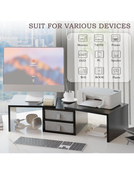 Soporte Doble Monitor TEAMIX Ajustable con 2 Cajones - Negro Soporte Doble Monitor TEAMIX Ajustable con 2 Cajones - Negro