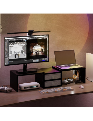 Soporte Doble Monitor TEAMIX Ajustable con 2 Cajones - Negro