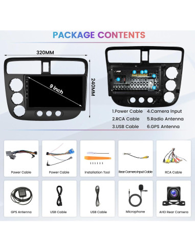 Estéreo Android Hikity para Honda Civic 2001-2005, 9" 2+64GB