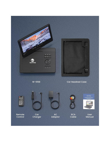 Reproductor de DVD Portátil WONNIE 12.5" HD con Funda para Coche