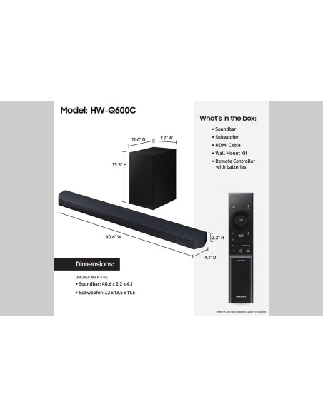 Barra de Sonido Samsung HW-Q600C 3.1.2ch Dolby Atmos HDMI eARC Barra de Sonido Samsung HW-Q600C 3.1.2ch Dolby Atmos HDMI eARC