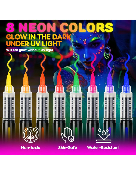 Kit de Pintura Facial Neón UV ThEast - 8 Marcadores Brillantes Kit de Pintura Facial Neón UV ThEast - 8 Marcadores Brillantes