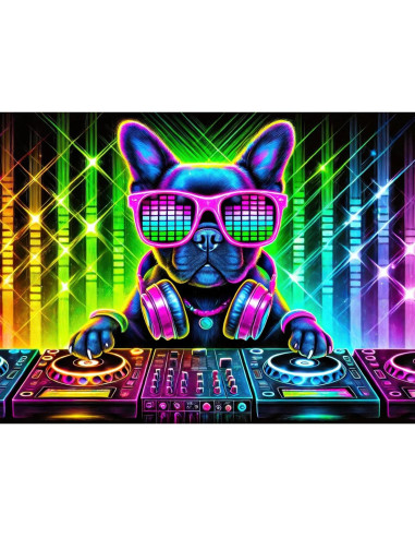 Tapiz Blacklight BlissYard Bulldog 198x150 cm Brilla en la Oscuridad