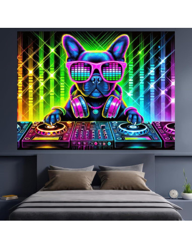 Tapiz Blacklight BlissYard Bulldog 198x150 cm Brilla en la Oscuridad