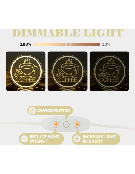 Luz de Neón LED para Pared Café JanHune 29cm Regulable Luz de Neón LED para Pared Café JanHune 29cm Regulable