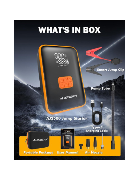 Arrancador de Salto Auxbeam AJ3500 con Compresor 3500A Arrancador de Salto Auxbeam AJ3500 con Compresor 3500A