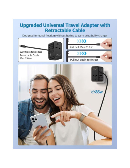 Adaptador de Enchufe de Viaje FOVAL 35W Universal con USB-C Adaptador de Enchufe de Viaje FOVAL 35W Universal con USB-C