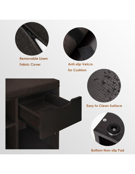 Banco para zapatos DINZI LVJ con 8 cubículos y cajón, espresso Banco para zapatos DINZI LVJ con 8 cubículos y cajón, espresso