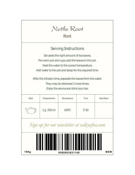 Té Orgánico de Raíz de Ortiga Valley of Tea 100g - Rico en Minerales Té Orgánico de Raíz de Ortiga Valley of Tea 100g - Rico en Minerales