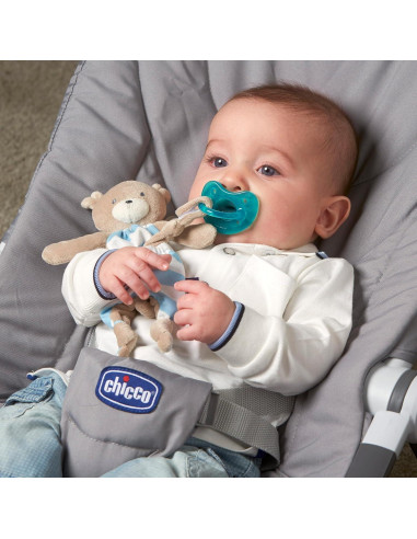 Chicco Pocket Buddies Oso Azul Suave Sujetador de Chupete