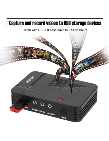 Grabador de Video HDMI AGPTEK VG0020-NCFBA 1080P con Mic-in