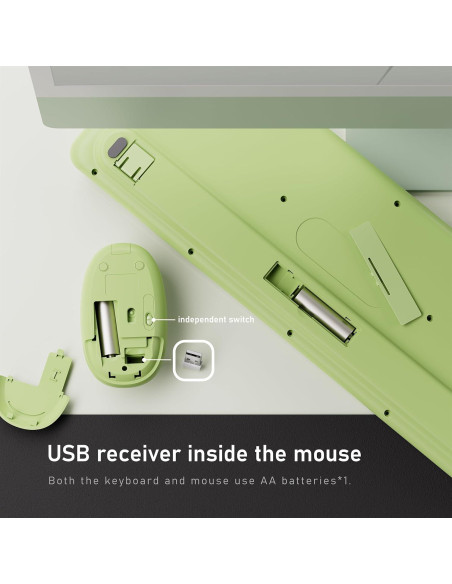 Combo Teclado y Ratón Inalámbrico UBOTIE Verde con Soporte Combo Teclado y Ratón Inalámbrico UBOTIE Verde con Soporte