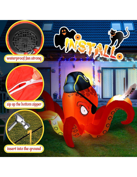 Decoración Inflable Halloween Pulpo Pirata Hiboom 2.2m LED Decoración Inflable Halloween Pulpo Pirata Hiboom 2.2m LED